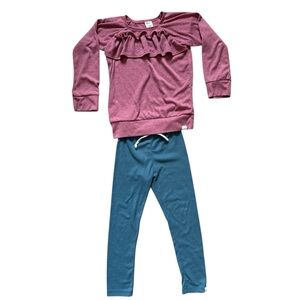 Little Road and Co/Lulu & Roo Pink Ruffle Top and Blue Leggings Set